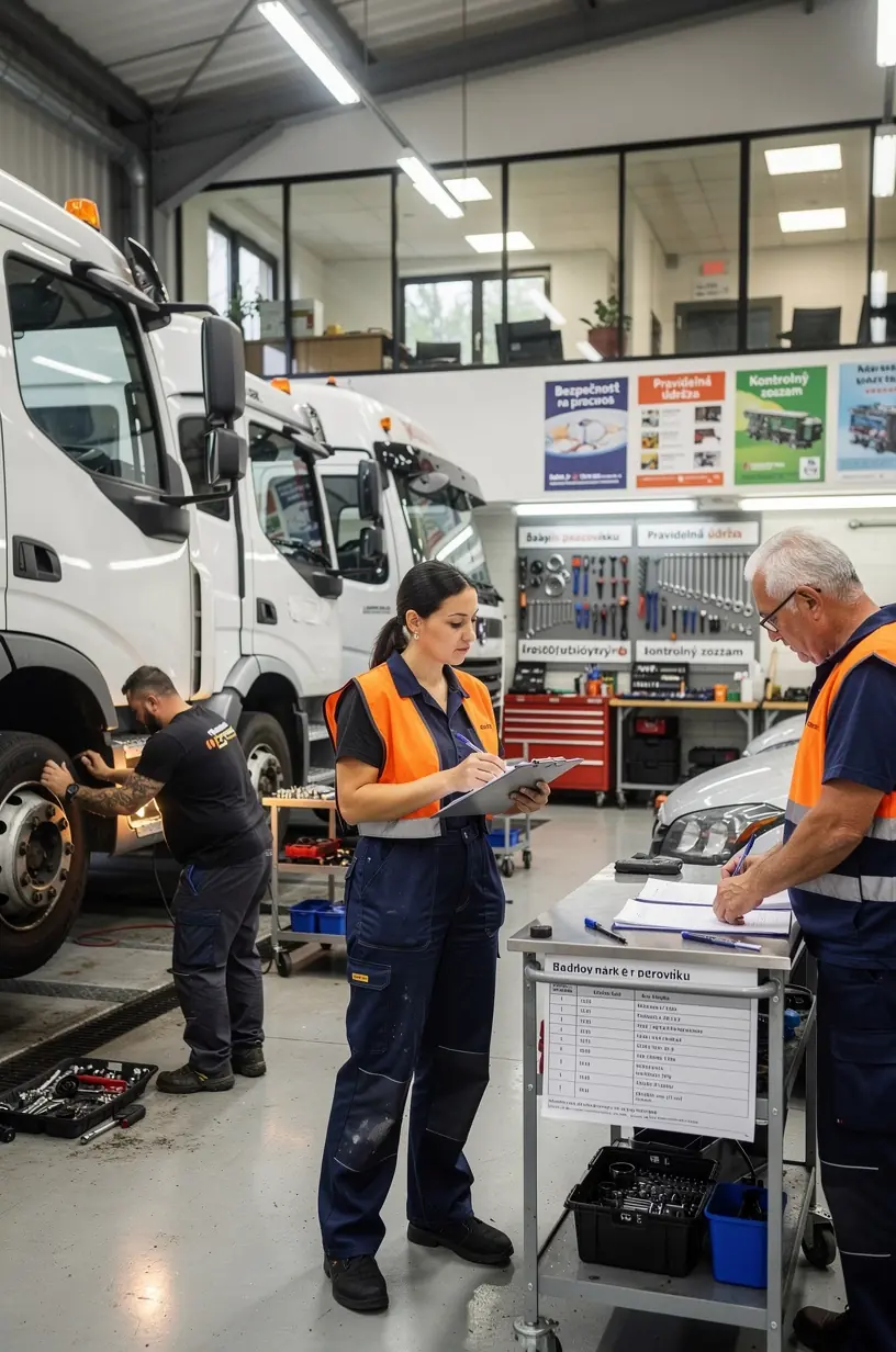 Detailný pohľad na motor vozidla počas preventívnej údržby v malej firme.